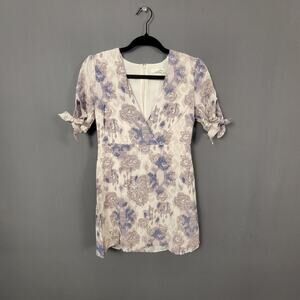 Floral Babydoll Mini Dress Cottagecore Prairie Tie Sleeve Coquette Boho